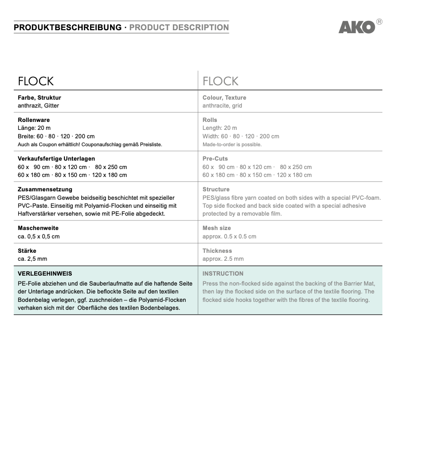 AKO Flock Teppichunterlage für Fussmatten und Schmutzfangmatten 120 cm