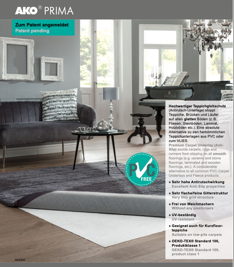 AKO PRIMA Hochwertiger Teppichgleitschutz Antirutsch-Unterlage Umweltfreundlich 160 cm