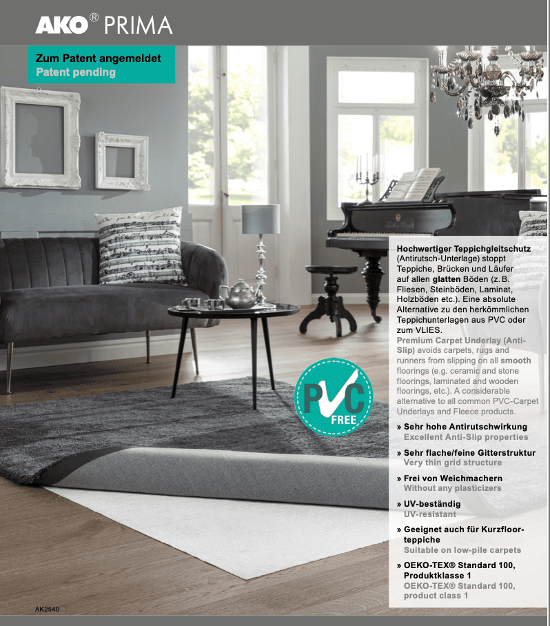 AKO PRIMA Hochwertiger Teppichgleitschutz Antirutsch-Unterlage Umweltfreundlich 240 cm