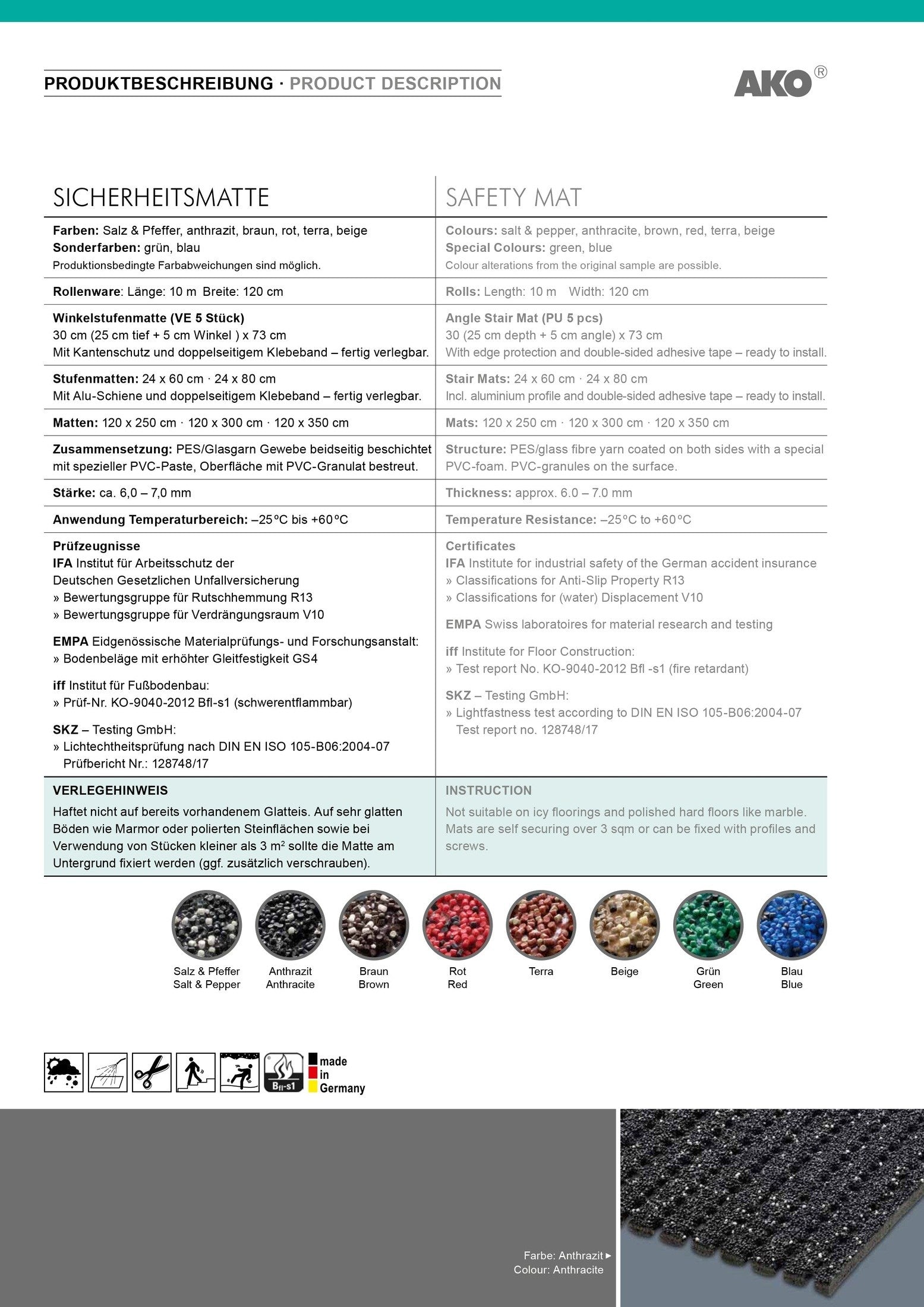 Ako Sicherheitsmatte-Antirutschmatte Außenbereich grün