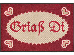 Fußmatte im Landhausstil mit Herzen und Schriftzug "Griaß Di"